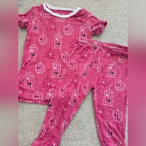 EUC Kickee Pants Bamboo Pink Kids Pajamas with Birdcage Print